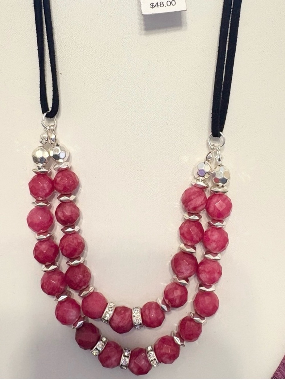 WHBM Elegant Pink Glass Bead Necklace $48 retail